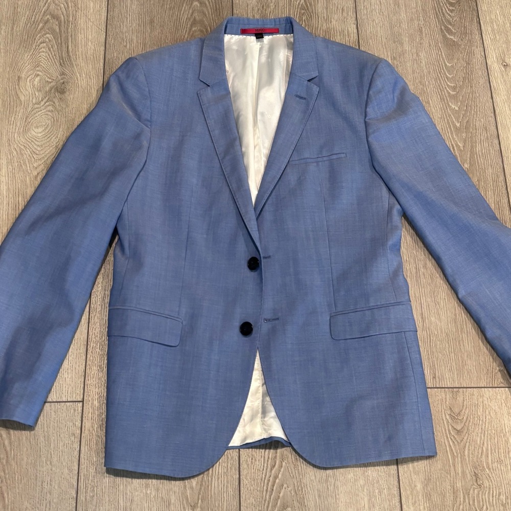 HUGO Hugo Boss Blazer Mens 40R Blue Virgin Wool Marzotto Extra Slim Suit Jacket‎